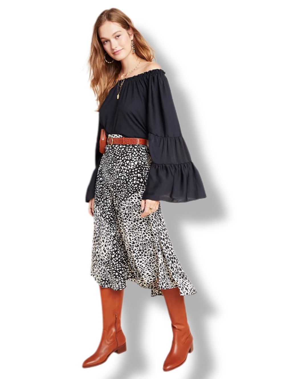 Anthropologie Gloria Off-the-Shoulder Tiered Bell Sleeve Top Black XS EUC